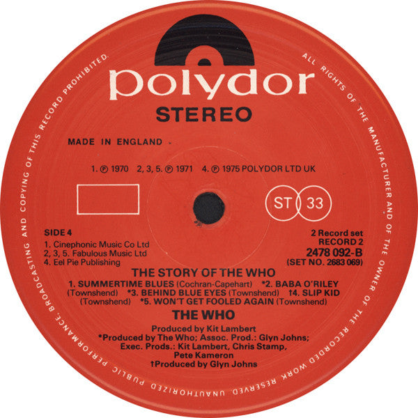 The Who. The Story Of The Who ( Booklet ,  Stereo, Mono, mixed lacquers Double Gatefold ) VG+VG