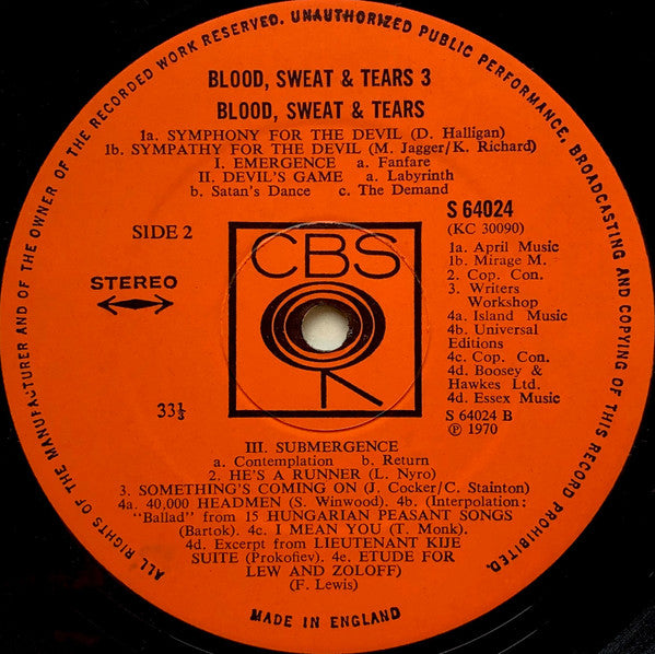 Blood , Sweat & Tears. Blood, Sweat & Tears 3 VG+VG