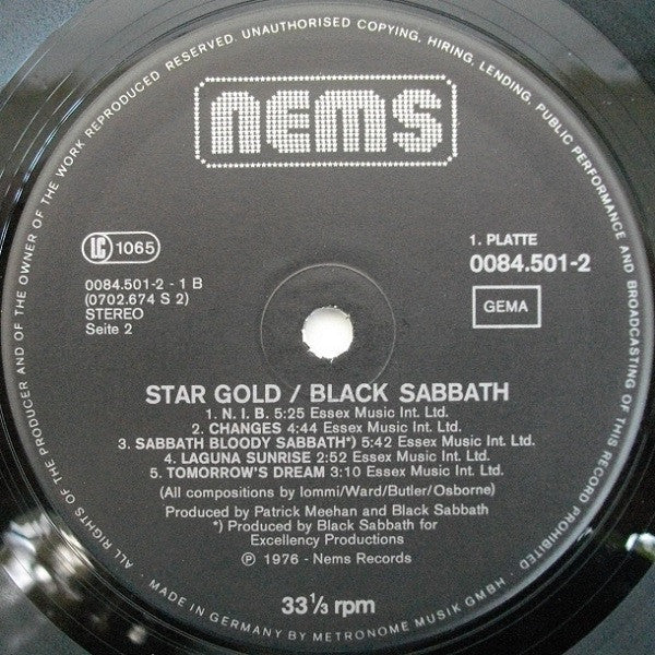 Black Sabbath. Star Gold ( German Import Double ) VG+VG