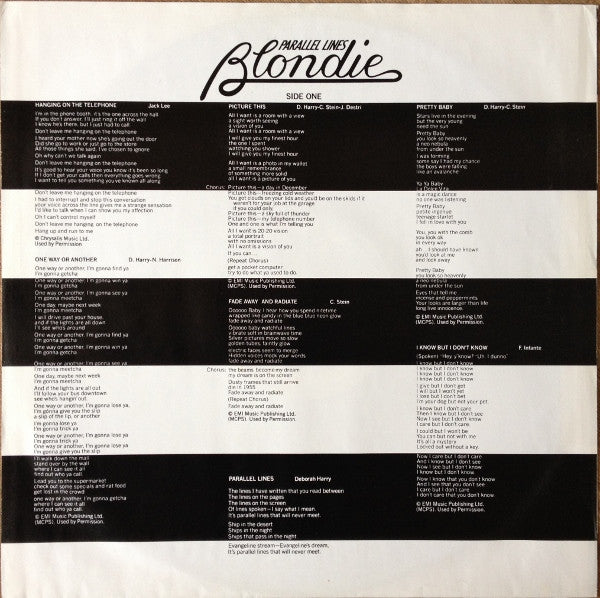 Blondie. Parallel Lines ( UK Ist Edition ) VG G+