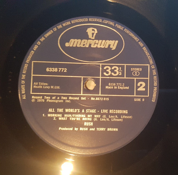 Rush. All The World's A Stage ( Gatefold Double ) VG+VG