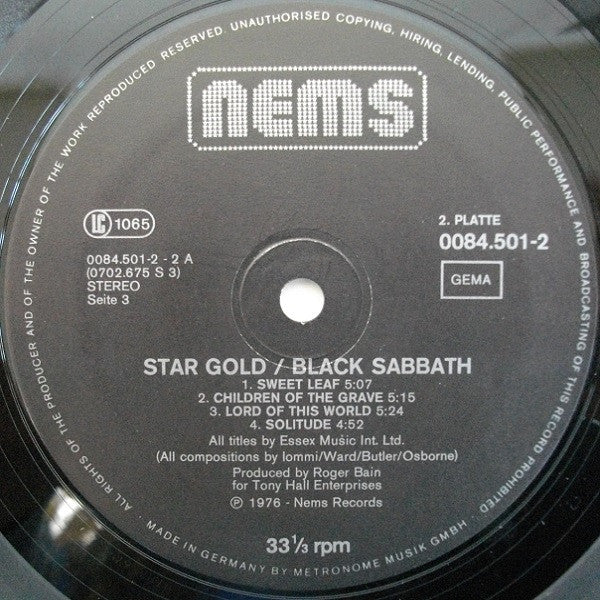 Black Sabbath. Star Gold ( German Import Double ) VG+VG